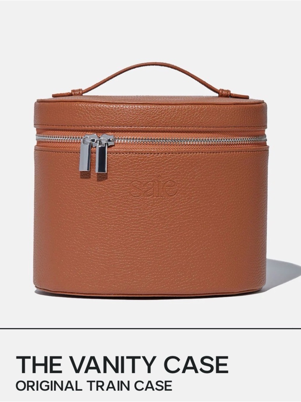Saie Brown Pebbled Leather Vanity Case with Silver Hardware